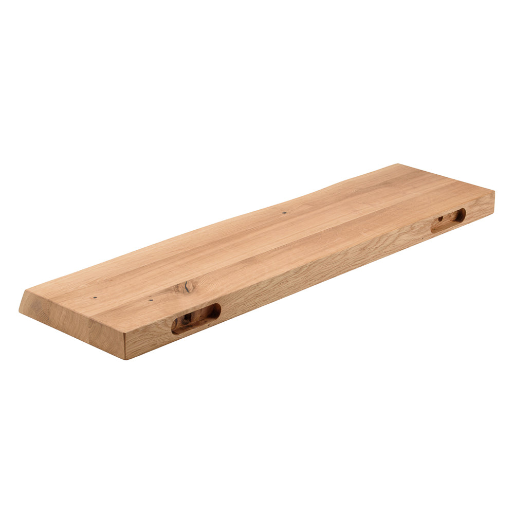 Wandregal Eiche massiv 4 cm Stärke mit Baumkante und gerade Kante – 22cm Tief – in 40-120 cm Länge  – schwebendes Regal mit unsichtbarer Befestigung – Massivholz Regalbrett, Bücherregal – Kratzfest & natürlich geölt