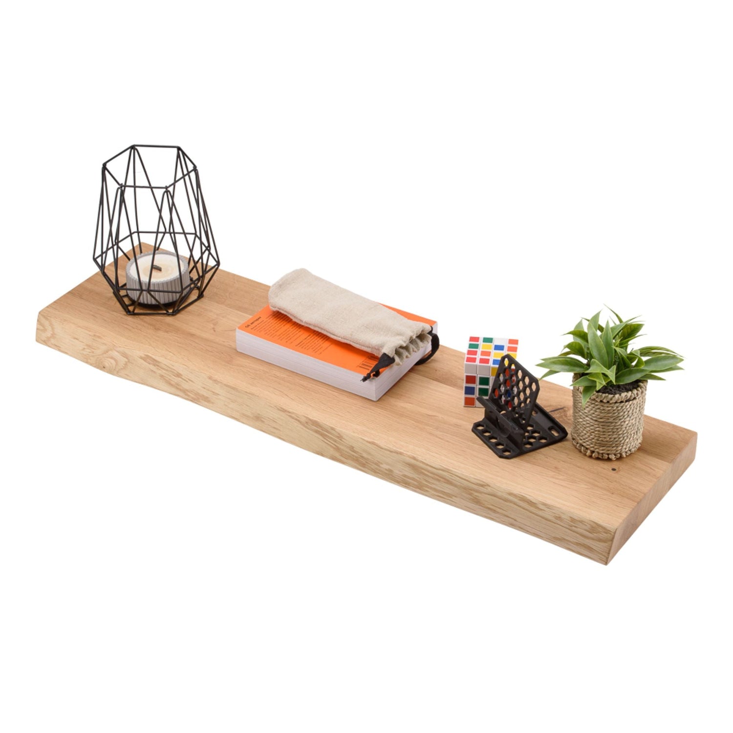 Wandregal Eiche massiv 4 cm Stärke mit Baumkante und gerade Kante – 22cm Tief – in 40-120 cm Länge – schwebendes Regal mit...
