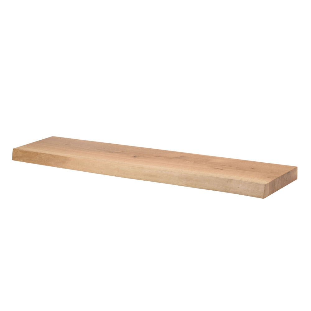 Wandregal Eiche massiv 4 cm Stärke mit Baumkante und gerade Kante – 22cm Tief – in 40-120 cm Länge  – schwebendes Regal mit unsichtbarer Befestigung – Massivholz Regalbrett, Bücherregal – Kratzfest & natürlich geölt