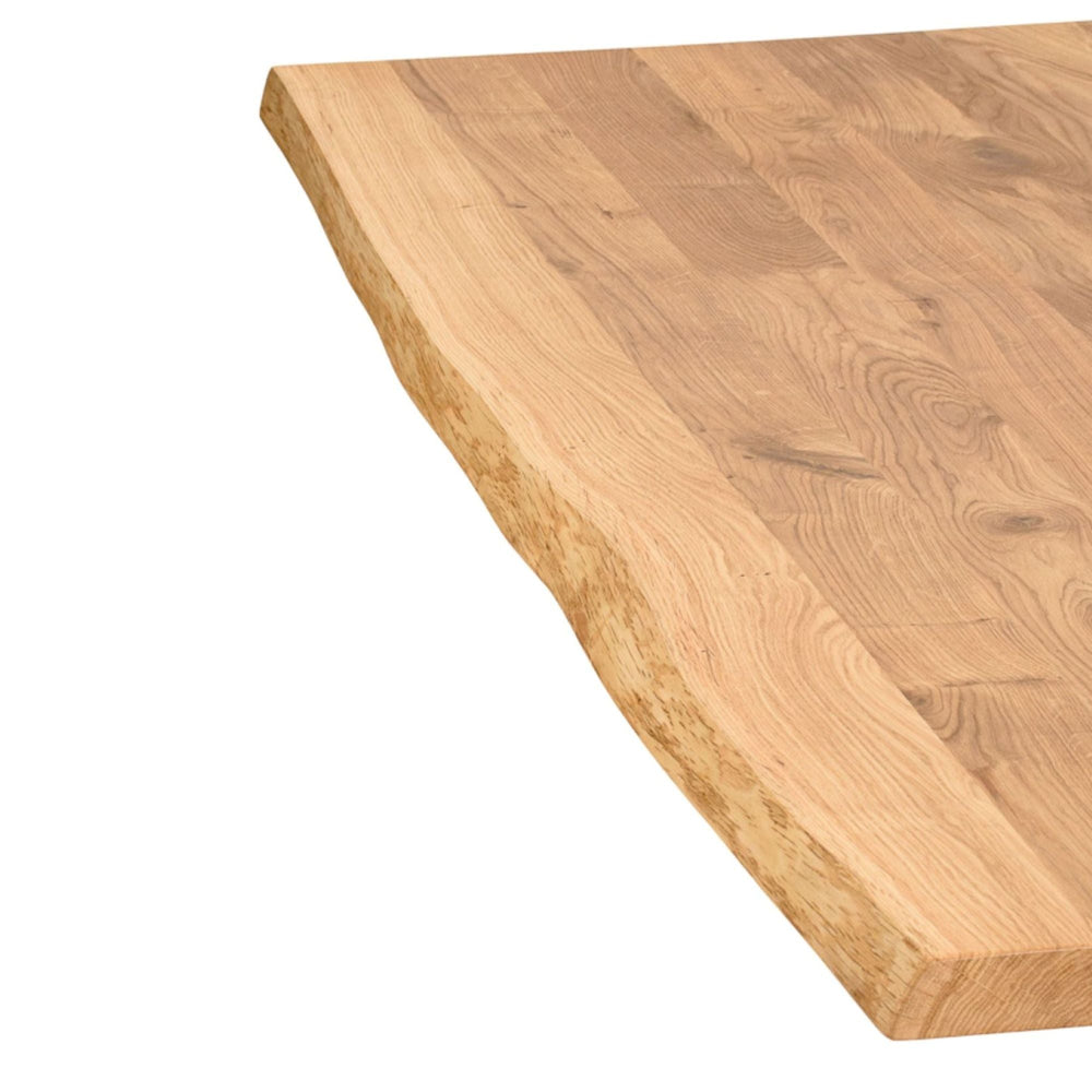 Massivholztisch Eiche  – Esszimmertisch mit 4 cm, in 140-240 cm Länge Tischplatte, mit Baumkante und gerade Kante & U-Gestell aus Metall – moderner Esstisch, Kratzfest & natürlich geölt , handgefertigt