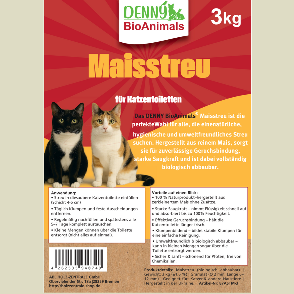 Denny BioAnimals® SET Katzenstreu 18 kg  (9 kg Tofu  + 6 kg Mais + 1 Tüte 3 kg Mais kostenlos)  – natürlich & biologisch abbaubar – saugstark, klumpend, staubfrei & geruchsneutral – nachhaltige Katzenstreu aus Pflanzenfasern.