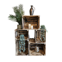 5- er Set  Vintage Holzkisten Geflammt – 50x40x30 cm & 40x30x25 cm – Weinkisten & Obstkisten im Used-Look – Dekokisten & Regale – Holzboxen als Möbel & Aufbewahrung – Rustikale Deko