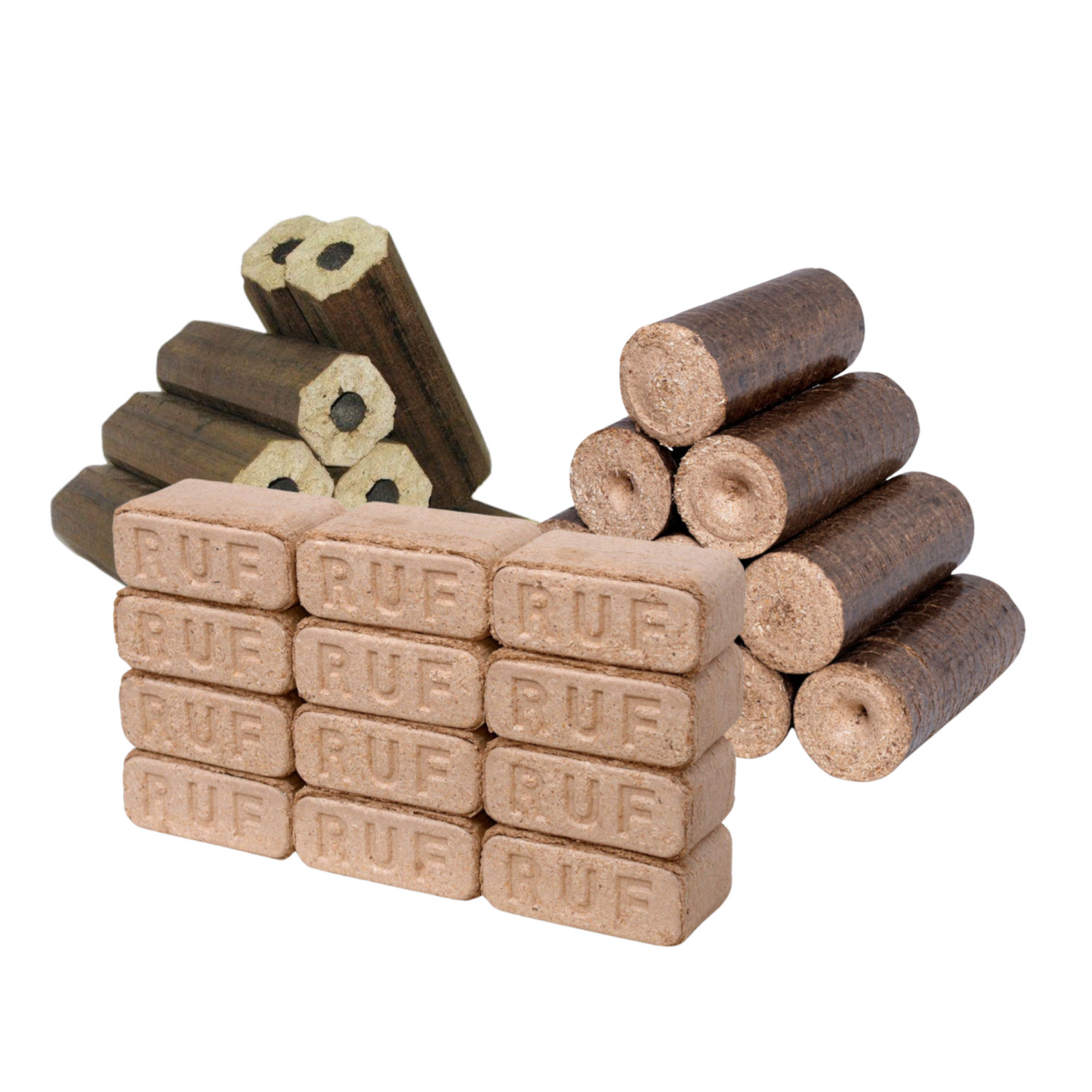 3 er Set Holzbriketts 30 kg – RUF Buche, Pini-Kay Eiche, Nestro Eiche je 10 kg Verpackung– Hochwertige Kaminbriketts, lange Brenndauer, wenig Asche, CO2-neutral – 3 Sorten Premium Brennstoff