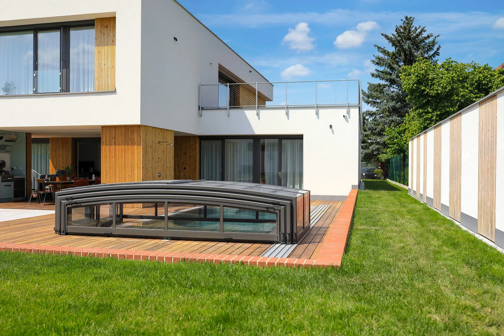 Alukov VIVA Poolüberdachung, einseitige Schiene, Anthrazit Alu