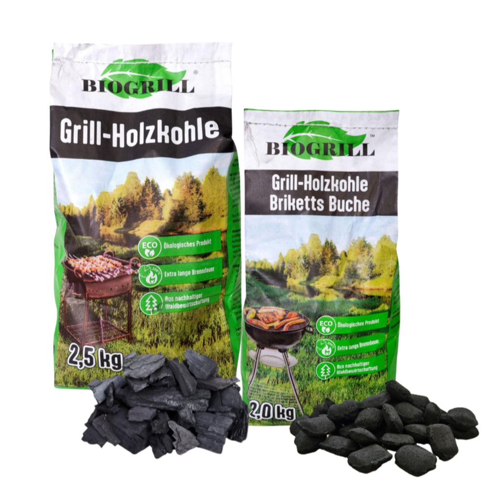 Set Grillkohle 11 kg – 5 kg Holzgrillkohle + 4 kg Buchenholzkohlebriketts +2 kg Buchenholzkohlebriketts Gratis,   Premium Naturkohle für Grill & BBQ – Lange Glut, schnelles Anzünden, hohe Hitze – Ideal für Holzkohlegrill & Smoker