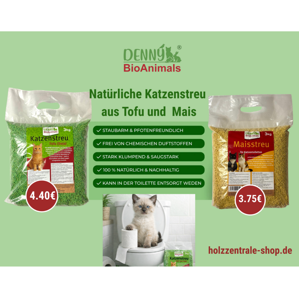 Denny BioAnimals®  Tofu Katzenstreu 3 kg/8L – 100 % natürlich & biologisch abbaubar – ultra saugstark, klumpend, staubfrei & geruchsneutral – nachhaltiges Katzenstreu aus Pflanzenfasern.