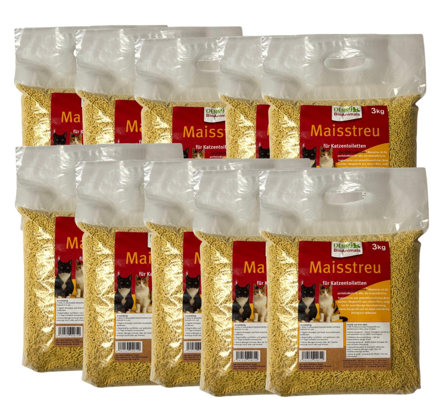 Denny BioAnimals® Maisstreu Katzenstreu 30 kg/ 80 L– 100 % natürlich & biologisch abbaubar – klumpend, staubfrei & geruchsneutral – nachhaltiges Katzenstreu aus Maisfasern.