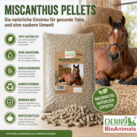 Miscanthus Pellets Einstreu 8 mm 1 Palette 945 kg, 63 Säcke je 15 kg - | 100% Naturprodukt | Staubarme Pferde- & Tierstreu | Hohe Saugkraft & Geruchsbindung | Umweltfreundliche Alternative zu Sägespänen