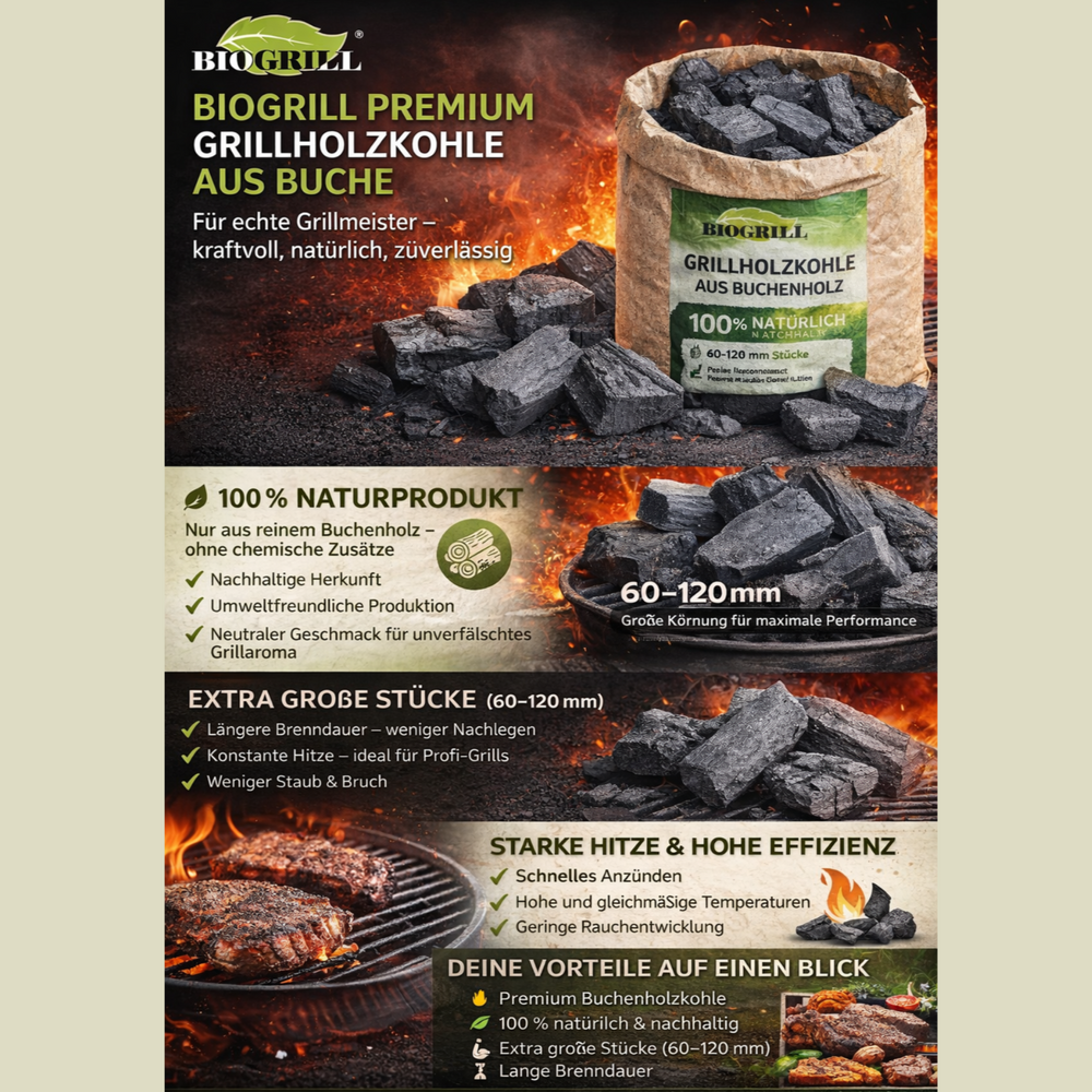 BIOGRILL® Restaurant Grill-Holzkohle 10 kg, 60-160 mm