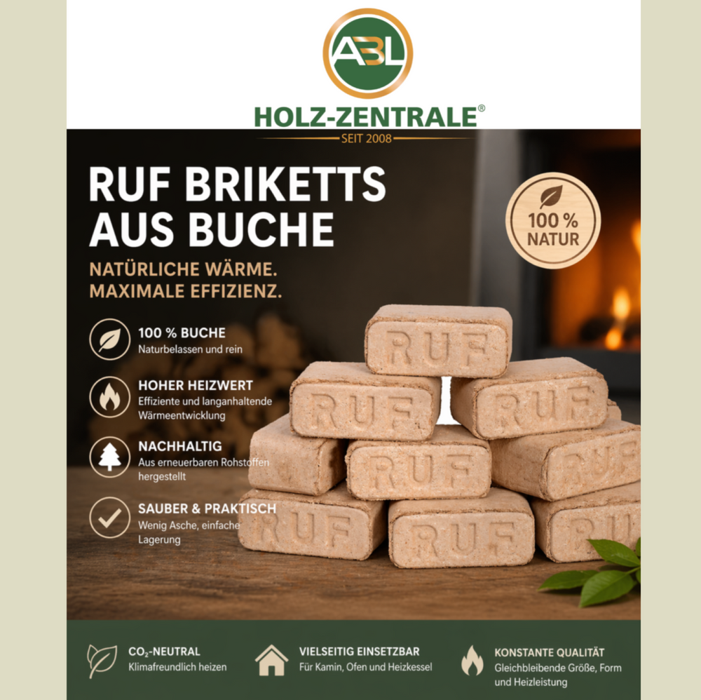 3 er Set Holzbriketts 30 kg – RUF Buche, Pini-Kay Eiche, Nestro Eiche je 10 kg Verpackung– Hochwertige Kaminbriketts, lange Brenndauer, wenig Asche, CO2-neutral – 3 Sorten Premium Brennstoff