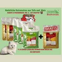 Denny BioAnimals® SET Katzenstreu 18 kg  (9 kg Tofu  + 6 kg Mais + 1 Tüte 3 kg Mais kostenlos)  – natürlich & biologisch abbaubar – saugstark, klumpend, staubfrei & geruchsneutral – nachhaltige Katzenstreu aus Pflanzenfasern.