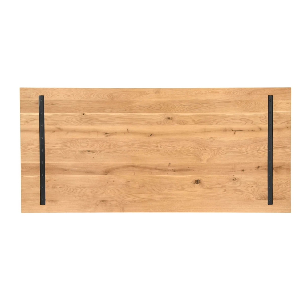 Massivholztisch Eiche  – Esszimmertisch mit 4 cm, in 140-240 cm Länge Tischplatte, mit Baumkante und gerade Kante & U-Gestell aus Metall – moderner Esstisch, Kratzfest & natürlich geölt , handgefertigt