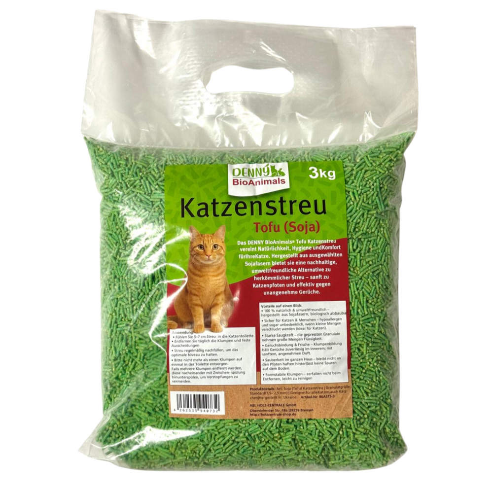 Denny BioAnimals® SET Katzenstreu 18 kg  (9 kg Tofu  + 6 kg Mais + 1 Tüte 3 kg Mais kostenlos)  – natürlich & biologisch abbaubar – saugstark, klumpend, staubfrei & geruchsneutral – nachhaltige Katzenstreu aus Pflanzenfasern.