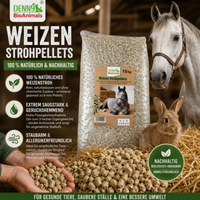 Weizenstreupellets 8 mm. 1 Palette 945 kg, 63 Säcke je 15 kg– 100 % Naturprodukt aus Weizenstroh – staubarm, saugstark & kompostierbar – Einstreu für Pferde, Kleintiere & Stall