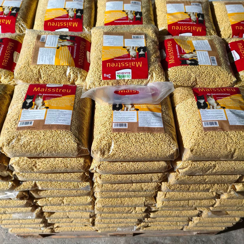 Denny BioAnimals® Maisstreu Katzenstreu 30 kg/ 80 L– 100 % natürlich & biologisch abbaubar – klumpend, staubfrei & geruchsneutral – nachhaltiges Katzenstreu aus Maisfasern.