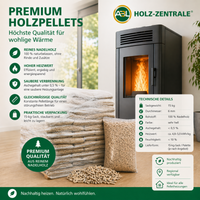 Premium Holzpellets 6 mm aus Nadelholz - 1 Palette 960 kg, 64 Säcke je 15 kg – Sehr hell & sauber – Aschegehalt < 0,5 %