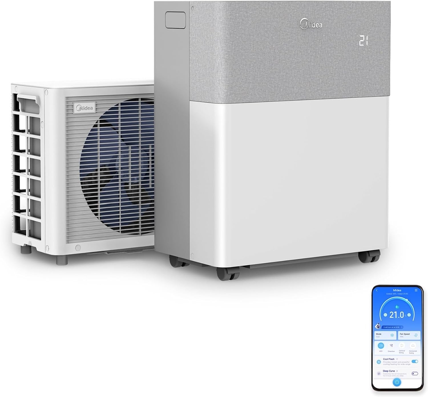 Midea PortaSplit mobile Split-Klimaanlage mit Wärmepumpe, 12000 BTU, 3.5 kW, Weiß
