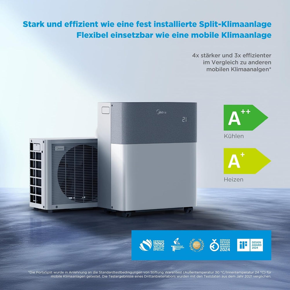Midea PortaSplit mobile Split-Klimaanlage mit Wärmepumpe, 12000 BTU, 3.5 kW, Weiß
