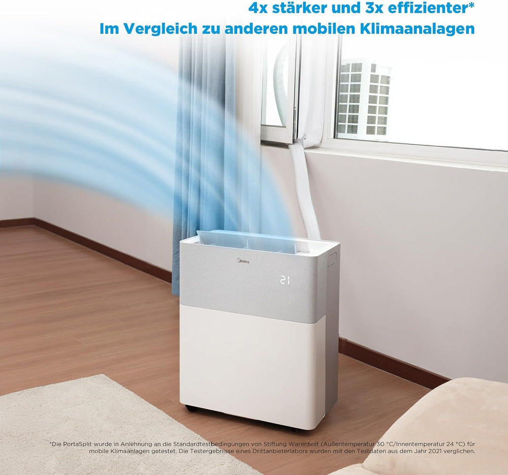 Midea PortaSplit mobile Split-Klimaanlage mit Wärmepumpe, 12000 BTU, 3.5 kW, Weiß