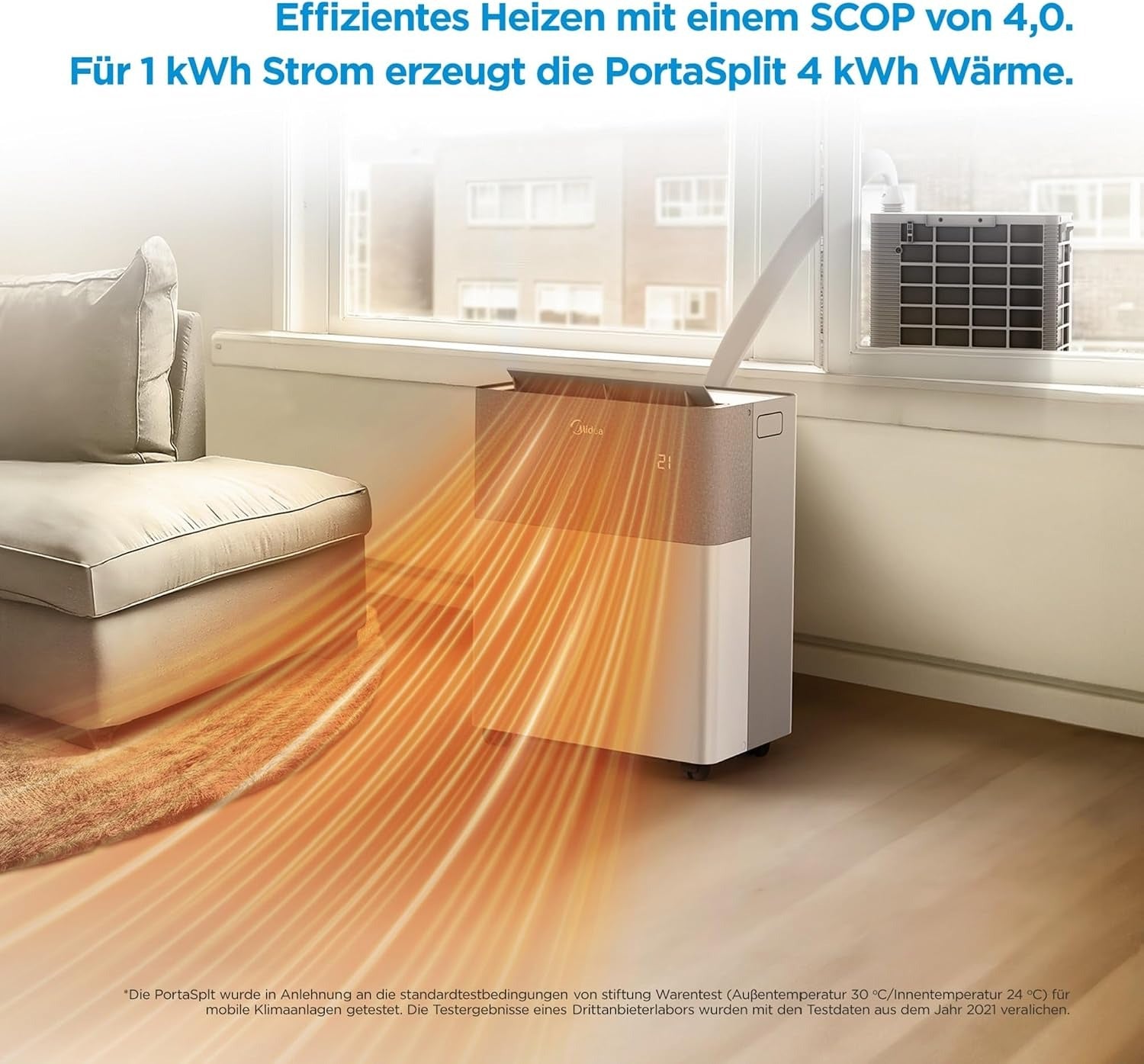 Midea PortaSplit mobile Split-Klimaanlage mit Wärmepumpe, 12000 BTU, 3.5 kW, Weiß