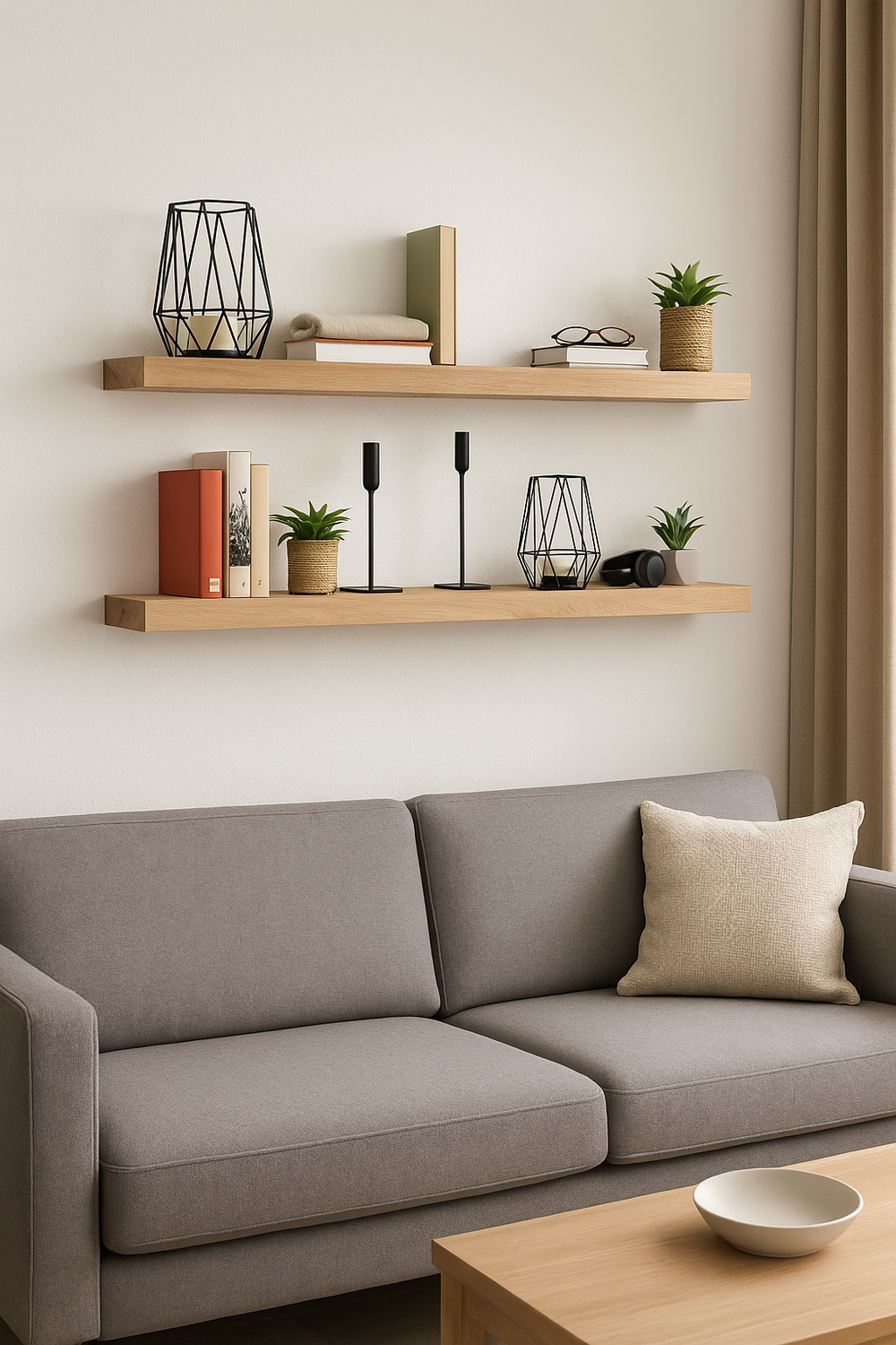 Wandregal Eiche massiv 4 cm Stärke mit Baumkante und gerade Kante – 22cm Tief – in 40-120 cm Länge – schwebendes Regal mit...
