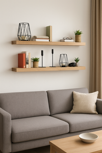 Wandregal Eiche massiv 4 cm Stärke mit Baumkante und gerade Kante – 22cm Tief – in 40-120 cm Länge – schwebendes Regal mit...